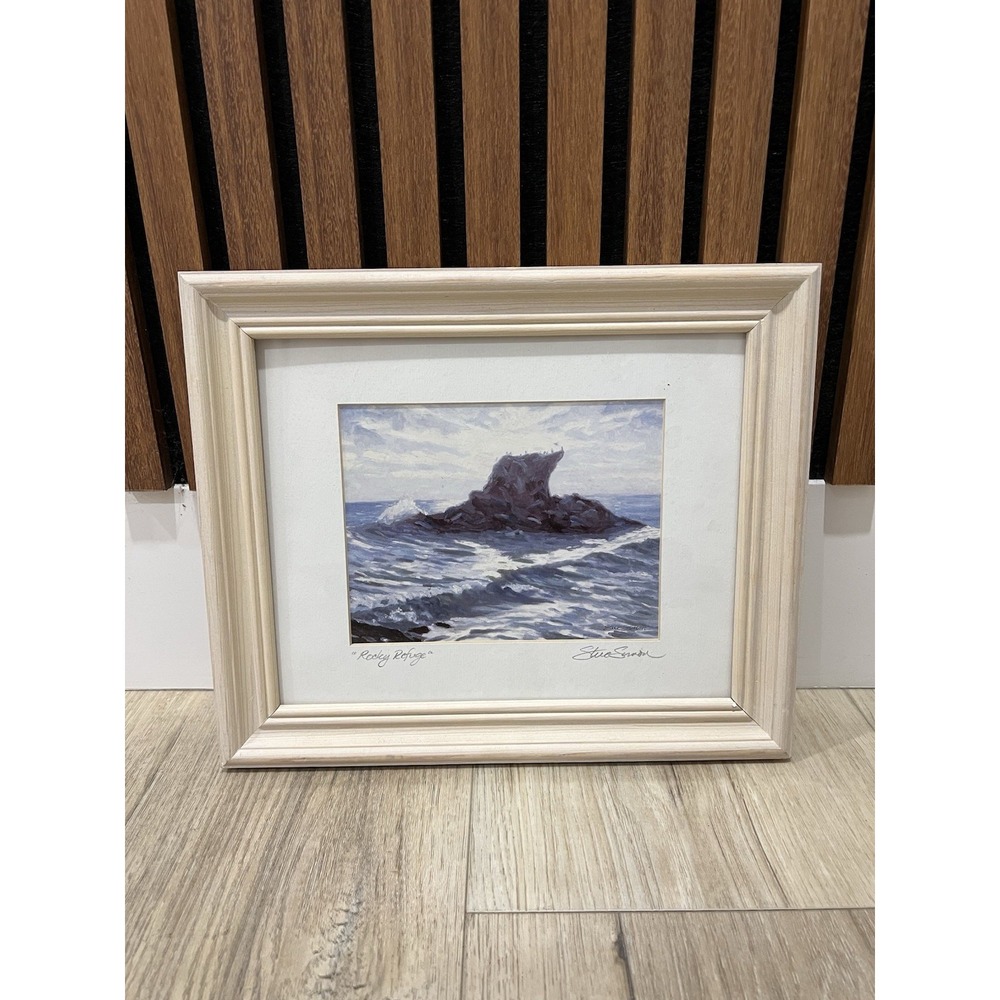 Steve Simon "Rocky Refuge" Signed Coastal Art Print Framed Newport Beach CA